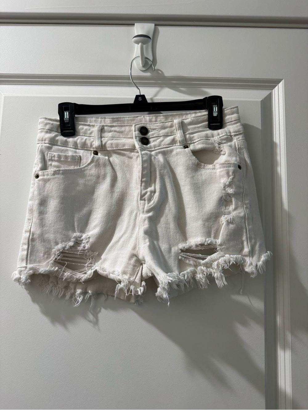 Women's Distressed White Denim Shorts